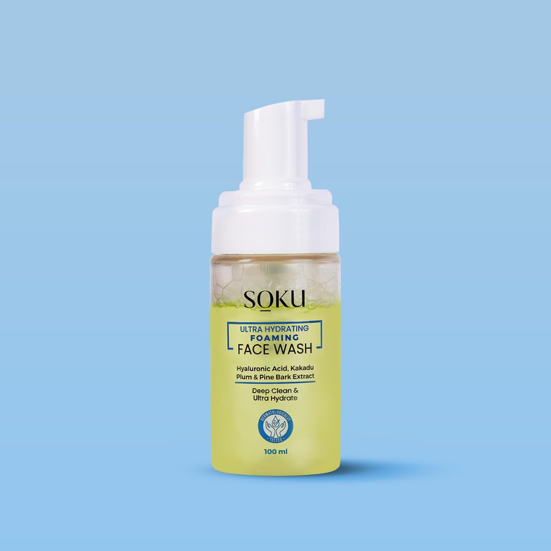 SOKU Ultra Hydrating Foaming Face Wash | Skincare Cleanser for Men & Women | Hyaluronic Acid, Kakadu Plum & Pine Bark | Suitable For Dry Skin | Sulphate-Free