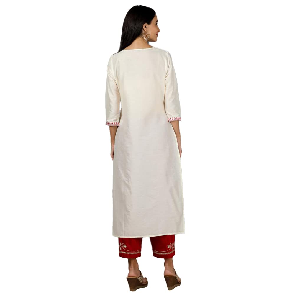 Kashish Women's  Viscose Embroidered Round Neck Straight Fit Kurta