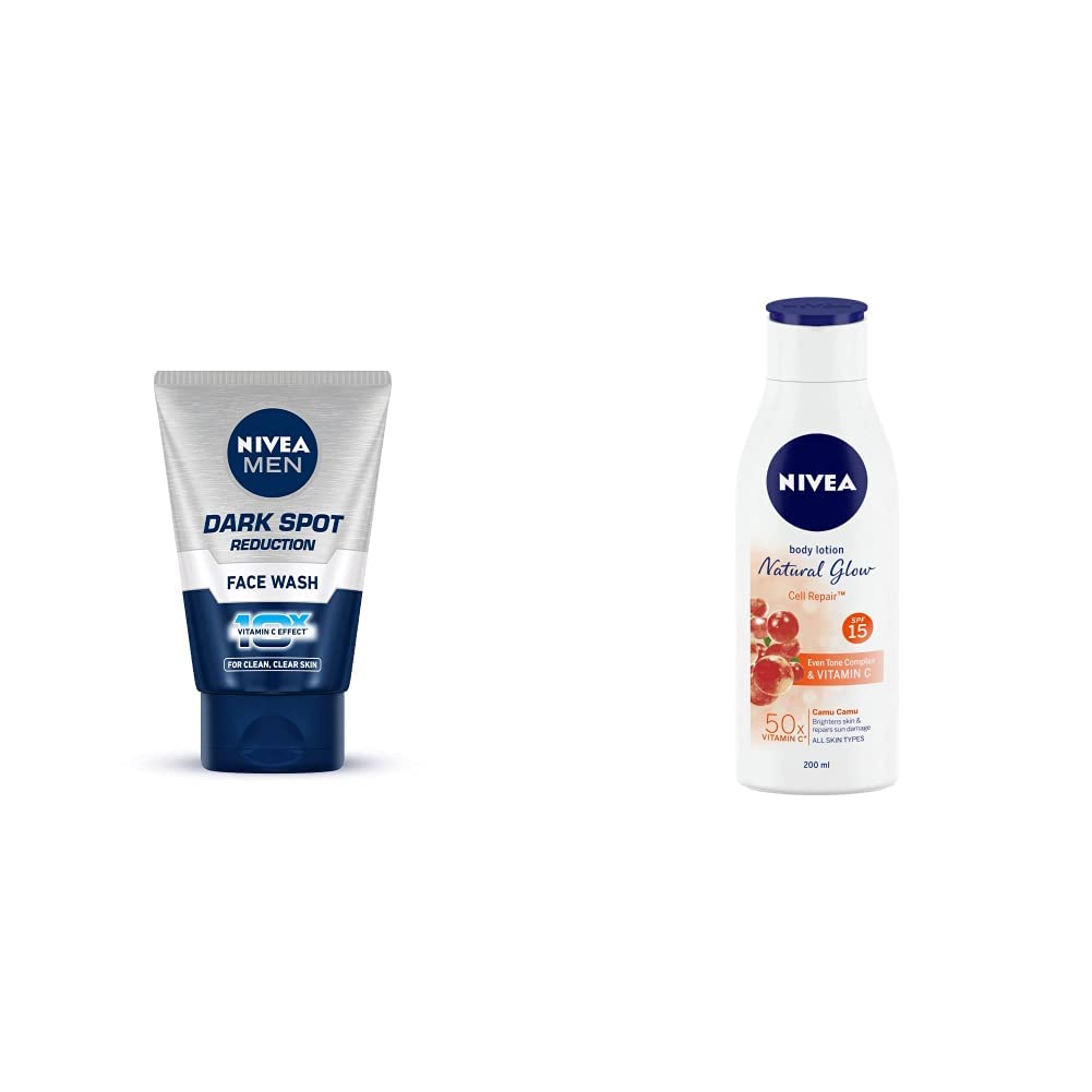 NIVEA Men Face Wash, Dark Spot Reduction, 100g And NIVEA Body Extra Whitening Body Lotion, 200ml