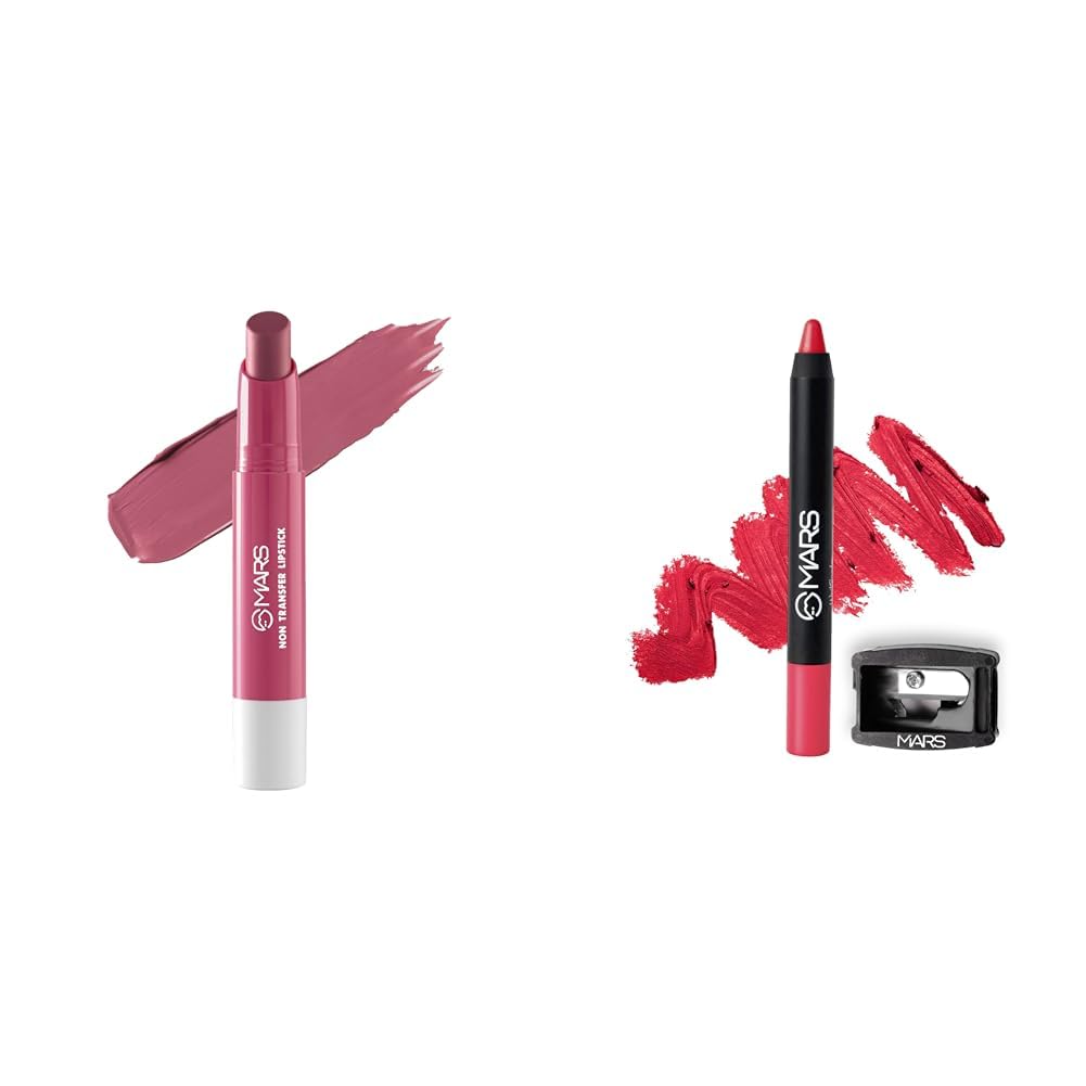 MARS Matte Super Stay Lipstick |(2.6 gm) (16-ANGEL WINGS) Long Lasting Crayon Lipstick up to 12 Hours Stay | Matte Finish | Waterproof | Won't Smudge Won't Budge Lip Crayon (3.5 gm) (17-I Am Wise)