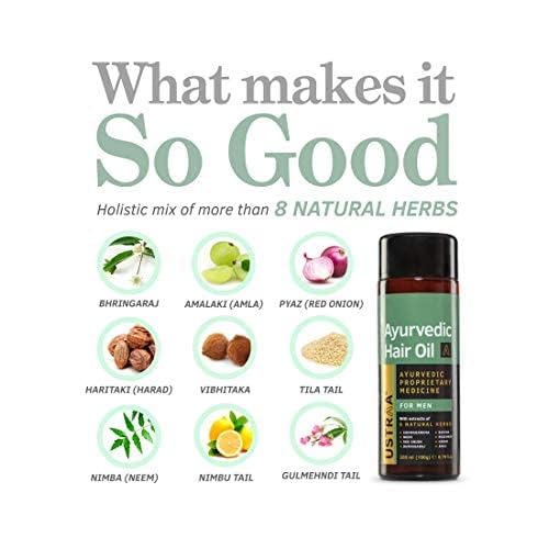 Ustraa Ayurvedic Hair Oil 200ml - with 8 Natural Herb extracts, With Red Onion,Bhringaraj, Amla & Neem | & Anti-Dandruff Shampoo 250ml - With Climbazole, Ginger & Tea Tree Oil, Controls Dandruff