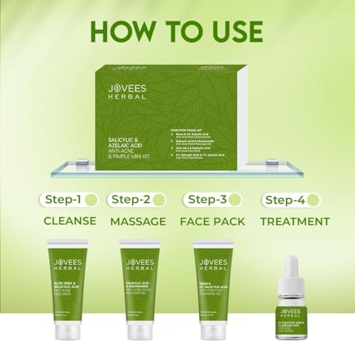 Jovees Herbal Salicylic & Azelaic Acid Anti-Acne & Pimple Mini Facial Kit For Oily & Acne Prone Skin | Easy 4 Step Facial Kit | For Multiple Use | For Men & Women 215g