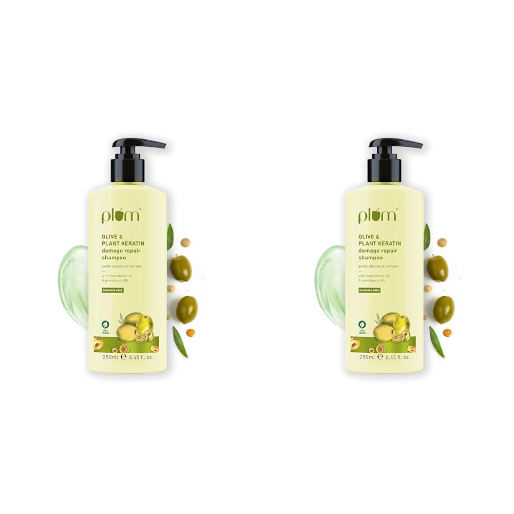 Plum Olive and Plant Keratin Shampoo for Dry, Damaged Hair With Olive Oil, Macadamia Oil | For Women & Men | Sulphate and Paraben Free | 250ml (Pack of 2)