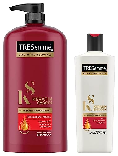 Tresemme Keratin Smooth Shampoo,With Keratin And Argan Oil For Straighter, Smoother And Shinier Hair, 1 Ltr And Keratin Smooth Conditioner, Smoother And Shinier Hair, 190 Ml