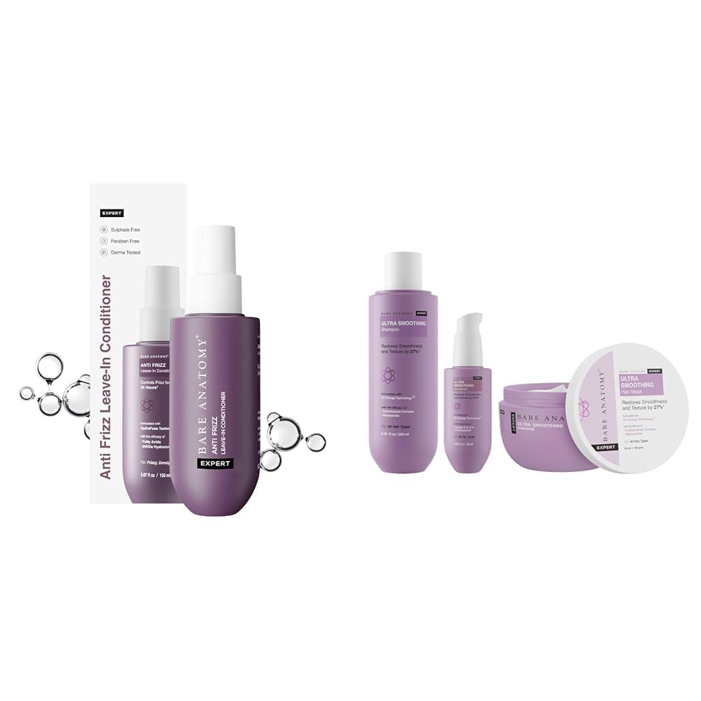 Bare Anatomy Anti Frizz Leave In Conditioner| Vegan | For Women and Men | Get Smoother, Healthy & Glossy Hair | 150ml Ultra Smoothing Shampoo + Hair Mask + Serum Kit| Women & Men | 250ml + 250g + 50ml