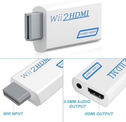 Herfair Wii to HDMI Adapter, 1080P Wii HDMI Adapter, Wii2HDMI Converter for Nintendo Wii/Wii U, Supports All Display Modes with 3.5mm Audio Jack Connector to HDTV Smart TV