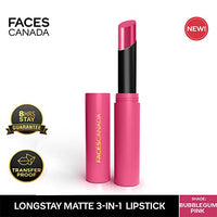 FACESCANADA Long Stay 3-in-1 Matte Lipstick - Bubblegum Pink 04, 2g | 8HR Longstay | Transfer Proof | Moisturizing | Chamomile & Shea Butter | Primer-Infused | Lightweight | Intense Color Payoff