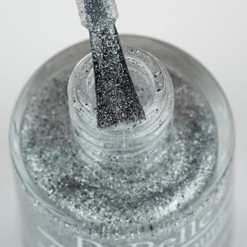 DeBelle Gel Nail Polish Estella (Silver with Black Glitter Sugar Finish Nail Paint)|Non UV - Gel Finish |Chip Resistant | Seaweed Enriched Formula| Long Lasting|Cruelty and Toxic Free| 8ml