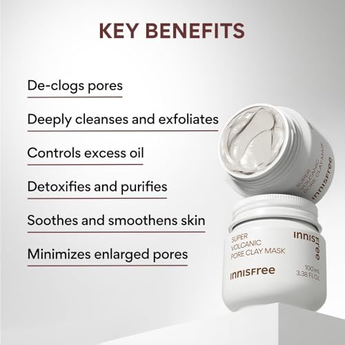 Innisfree Super Volcanic Pore Clay Mask 100ml |De-Tan Face Pack for Brightening | Oil Control & Deep Cleansing | Blackhead Removal, Triple Exfoliation with Volcanic Clusters & AHA |Korean Skincare
