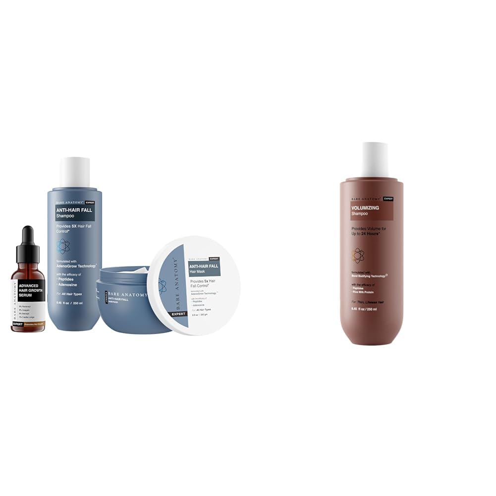 Bare Anatomy Anti-Hair Fall Shampoo + Mask for Women & Men, Volumizing Shampoo for Thin & Flat Hair, 250ml