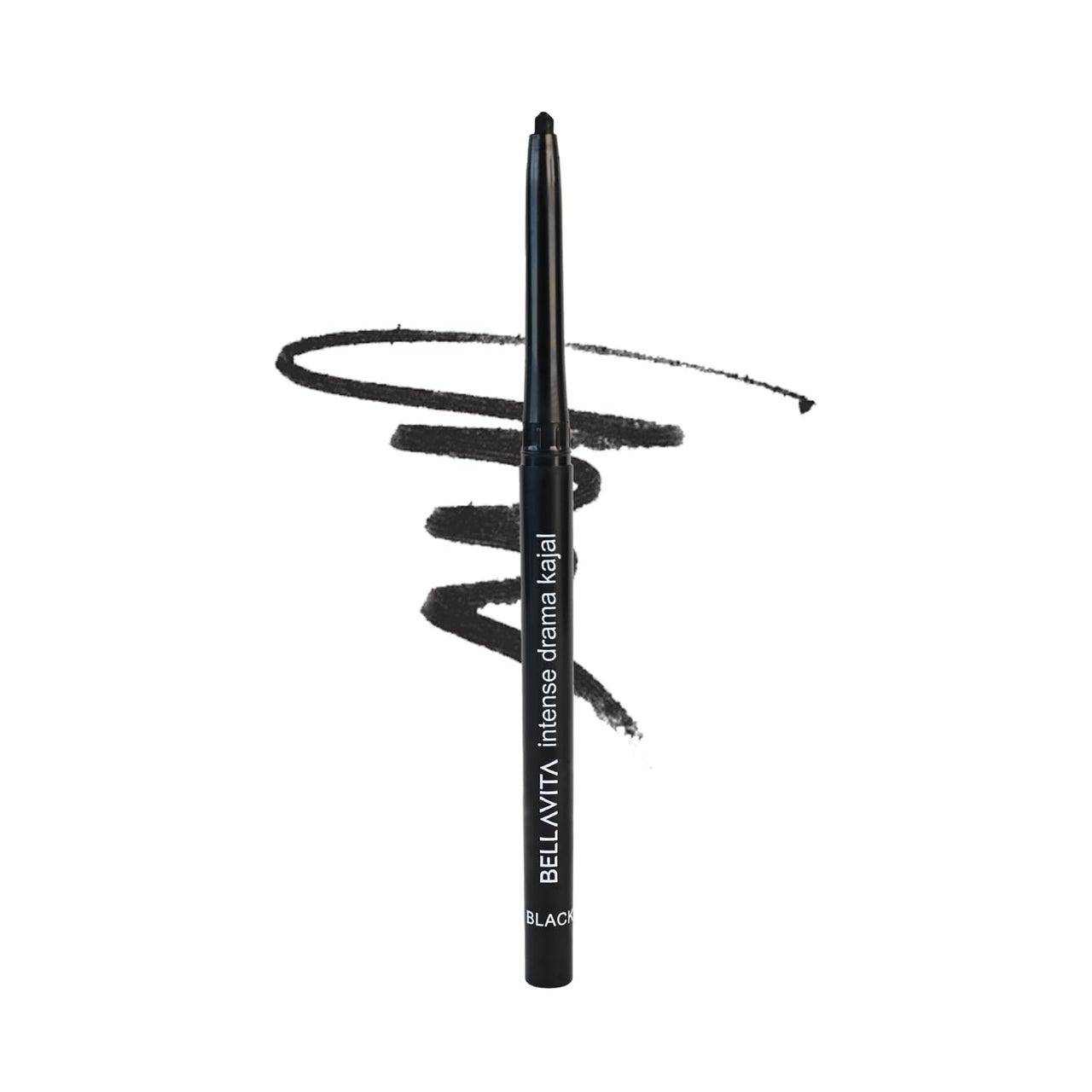 BELLAVITA Intense Drama Kajal, Black, Intense Pigment, Smudge-Proof, Long Lasting, Enriched with Vitamin E & Almond Oil, Glossy, 0.3 g