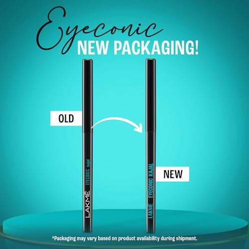 Lakme Eyeconic Black Kajal, Matte Kohl Liner in a Twist Up Pencil - Waterproof, Smudge Proof & Long Lasting Eye Makeup, 0.35 g