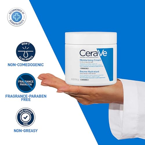 CeraVe Moisturizing Cream For Dry To Very Dry Skin (454g) - Formulated with 3 Essential Ceramides And Hyaluronic Acid | Non-Comedogenic Moisturizer For Face and Body