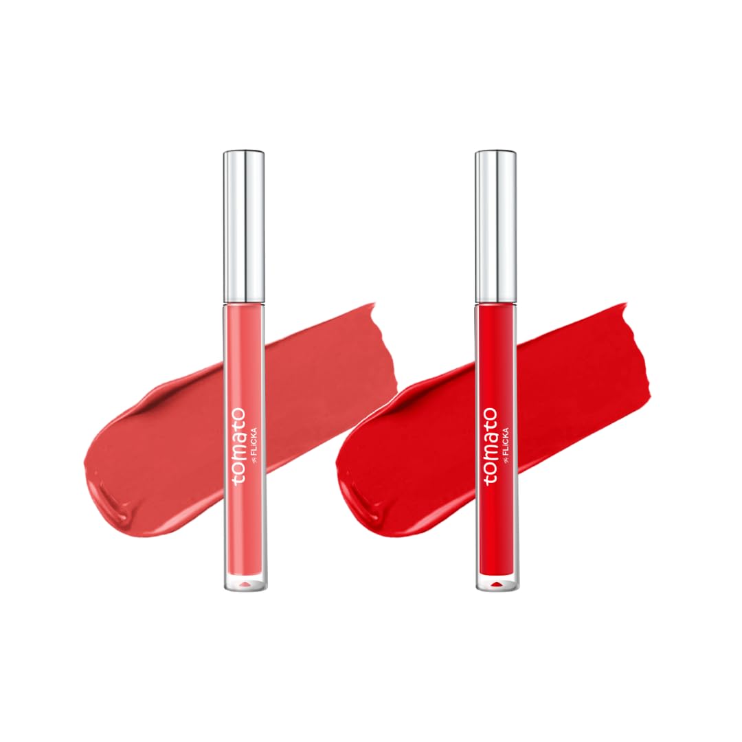 FLiCKA Tomato Liquid Matte Lipstick Transfer Proof, Smudge Proof, Non-Sticky, Creamy Lightweight Shade 7 & Shade 9 Combo