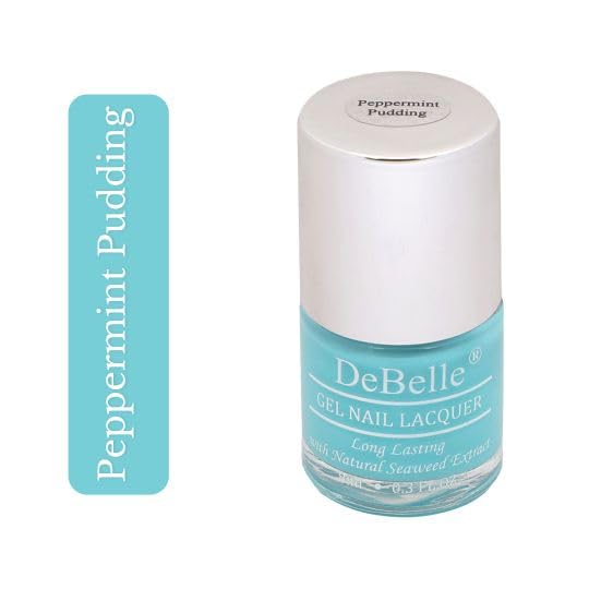 DeBelle Gel Nail Polish Peppermint Pudding (Mint Green Nail Paint)|Non UV - Gel Finish |Chip Resistant | Seaweed Enriched Formula| Long Lasting|Cruelty and Toxic Free| 8ml