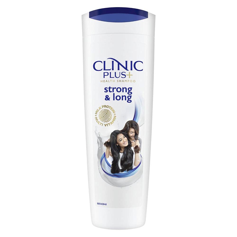 Clinic Plus Strong & Long Shampoo 355Ml & Clinic Plus Strong & Extra Thick Shampoo With Milk Protein And Almond Oil For Hair Strengthening & Volume, 355ml
