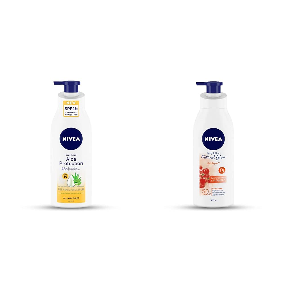 NIVEA Body Lotion, Aloe Protection, with Aloe Vera, for Men & Women, 400 ml & Nivea Whitening Body Lotion Spf15 400 ml