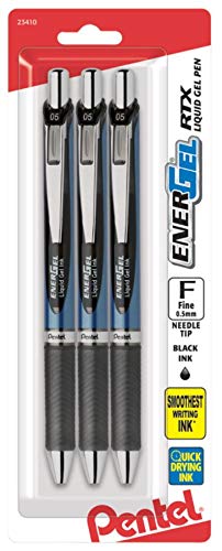 Pentel® EnerGel® Deluxe RTX Retractable Pens, Needle Point, 0.5 mm, Assorted Barrels, Black Ink, Pack of 3 3 Count (Pack of 1)
