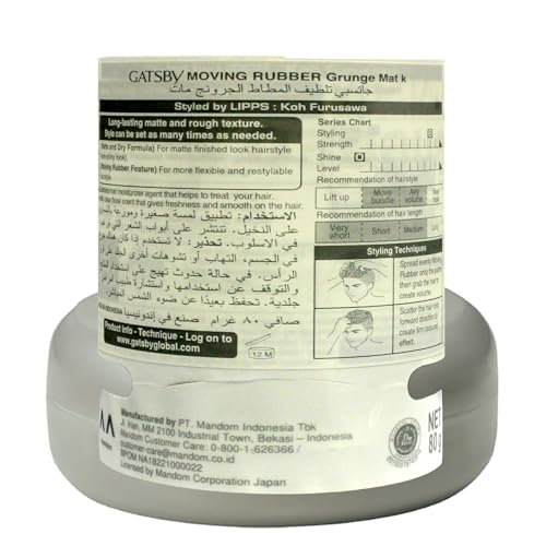 Gatsby Moving Rubber - Grunge Mat, Strong Holding Power, Matte Finish, Non-Sticky, Non-Shine, Paraben Free, Anytime Re-Stylable Hair Wax, 80gm