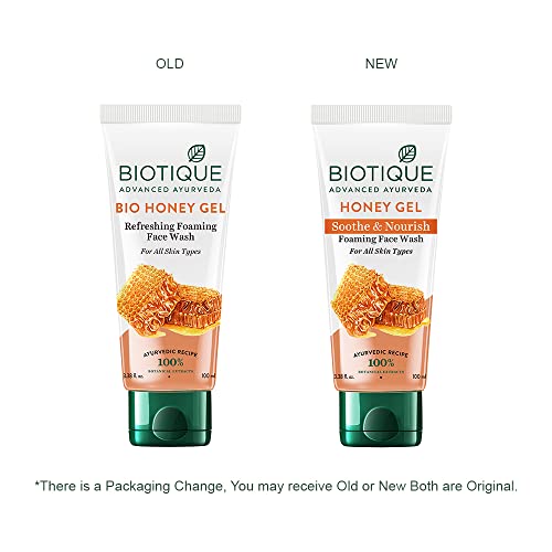 Biotique Honey Gel Soothe & Nourish Foaming Face wash | Soap Free Formula | Reduce Dryness | 100% Botanical Extracts | Suitable for All Skin Types | 150ml