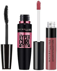 Maybelline New York Hypercurl Mascara Washable, Black, 9.2ml & Maybelline New York Sensational Liquid Matte Lipstick 06, Best Babe, 7G.