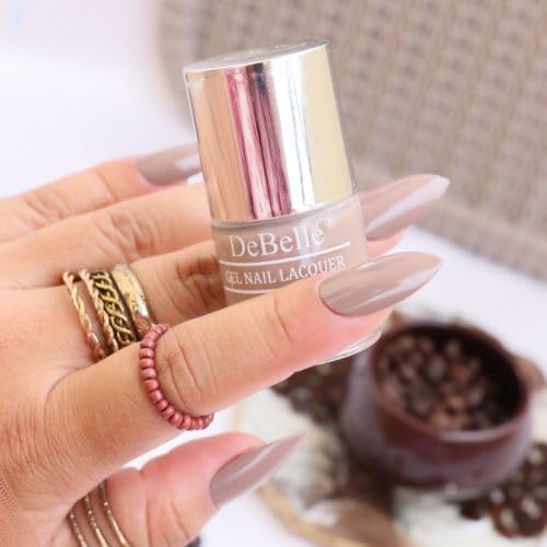 DeBelle Gel Nail Polish Coco Bean (Light Brown Nail Paint)|Non UV - Gel Finish |Chip Resistant | Seaweed Enriched Formula| Long Lasting|Cruelty and Toxic Free| 8ml Glossy Finish