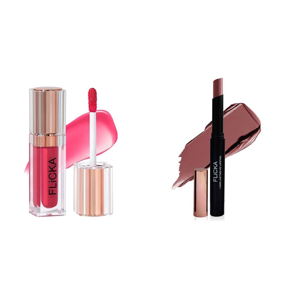 FLiCKA Shimmery Affair Lip Gloss 6 Gin Baby Pink 5ml High Drama Creamy Matte Lipstick| Nontransfer HD Lipstick, Waterproof, Hydrating, Moisturizing, Upto 16Hrs, 12 Happy, 3.2