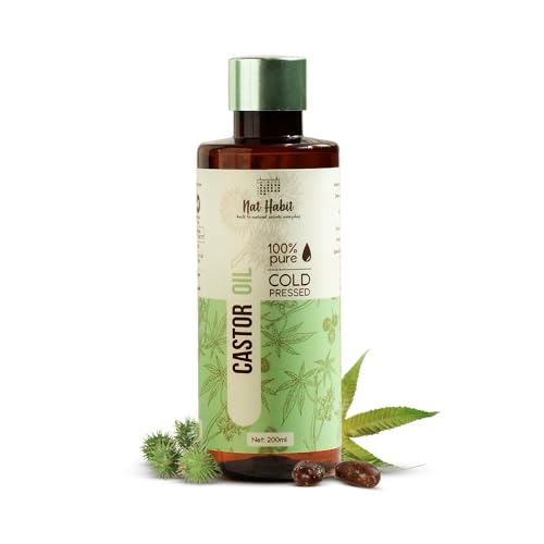 Nat Habit Cold Pressed Jamaican Black Castor Oil for Hair & Eye Lashes Growth, 100% Pure Castor (Arandi) Oil for Women & Men, Skin & Hair With Vitamin E, Omega-6 & 9, Mineral Free - (200 ml)