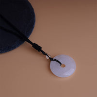 ASGIFT Lucky Coin Crystal Necklace 30mm Round Donut Natural Quartz Protection Pendant with Adjustable Rope Reiki Healing Crystal Stone Spiritual Necklaces for Men Women White-Clear Quartz