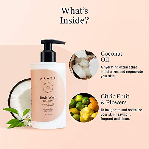 Arata Natural Hydrating & Non-Drying Body Wash With Coconut & Citrus Extracts || All-Natural, Vegan & Cruelty-Free || Gentle Daily Cleansing For Women & Men - (300 ML)