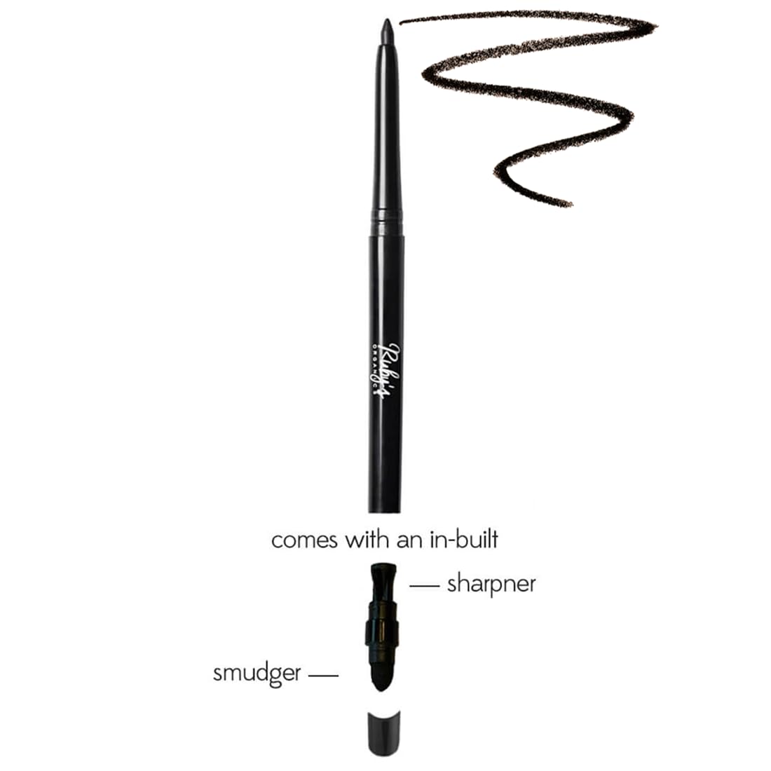 RUBY's ORGANICS Kohl Eyeliner- Black, Kajal with In-Built Smudger for Smokey-Eye, Extra Smooth & Blendable, Long-Wearing Matte Finish, Organic Eye Makeup, Cruelty-Free & Vegan, 0.35 Gm,Pencil