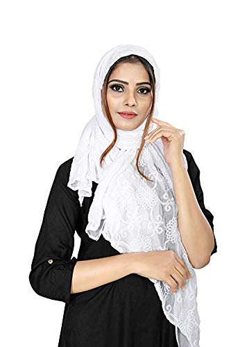 AKSHAR LLC Women's  Designer Pure Chiffon Dupatta with Pure Cotton Thread Embroidery Work