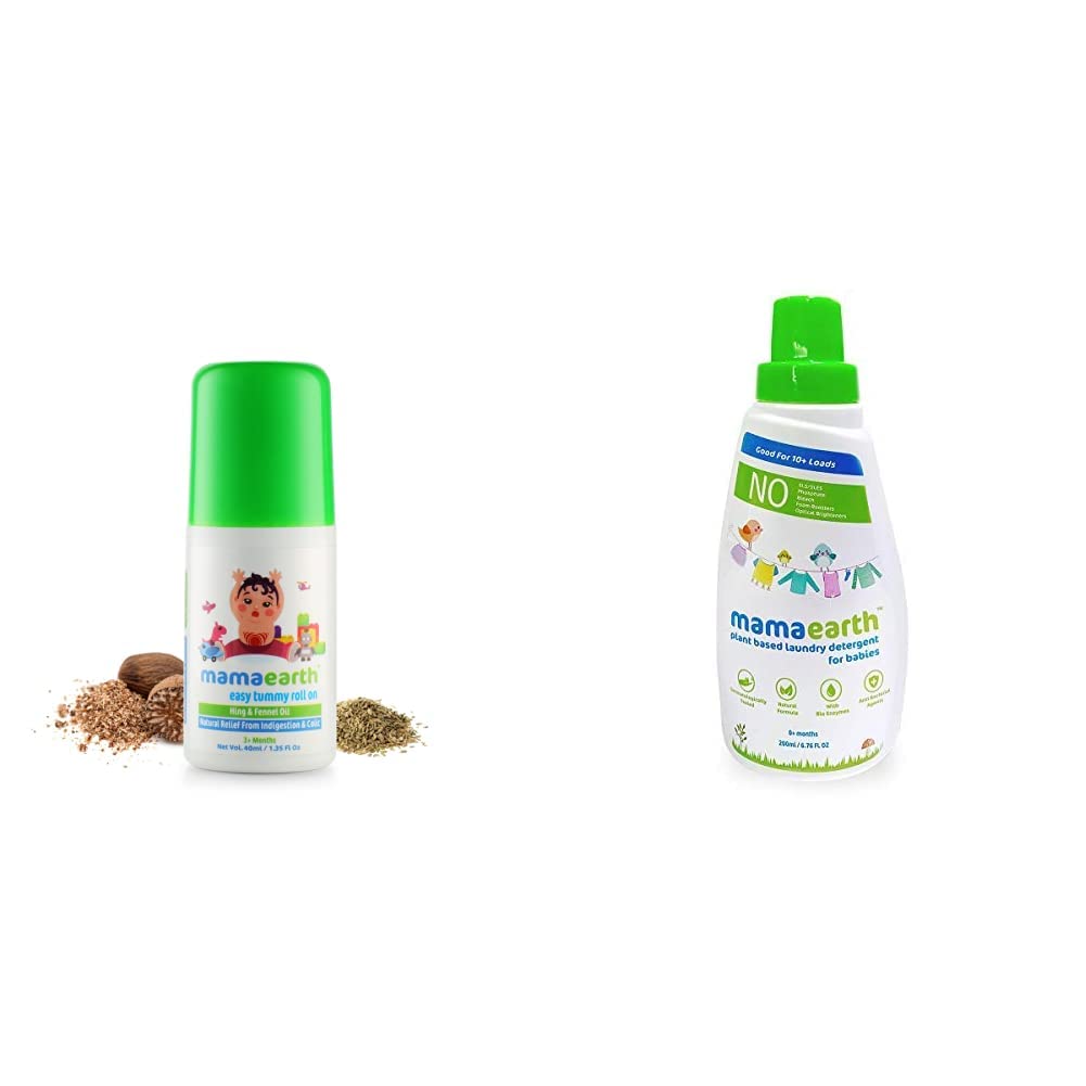 Mamaearth Easy Tummy Roll On for Digestion & Colic Relief with Hing & Fennel 40Ml & Mamaearth's Plant Based Baby Laundry Liquid Detergent, with Bio-Enzymes and Neem Extracts, 200ml