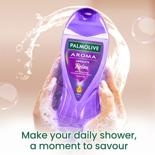 Palmolive Aroma Absolute Relax Body Wash For Women & Men, 250Ml Shower Gel Single Bottle, 100% Natural Ylang Ylang Essential Oil & Iris Extracts For A Smooth Skin, Ph Balanced Bodywash