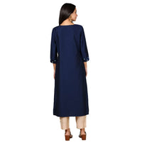 Kashish Women's  Viscose Embroidered Round Neck Straight Fit Kurta