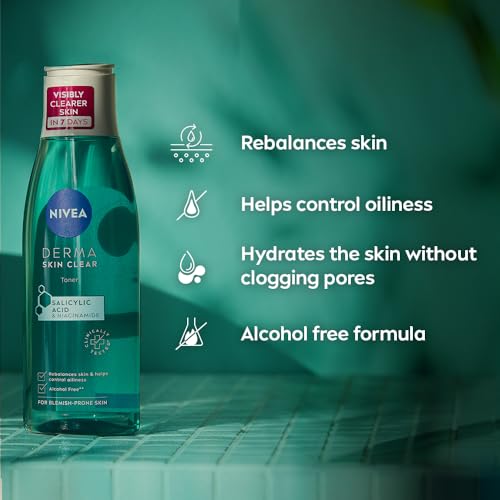 NIVEA Derma Skin Clear Toner (200ml), Cleansing and Hydrating Toner, Salicylic Acid Toner Enriched with Niacinamide to Rebalance the Skin and Remove Impurities, For Blemish-Prone Skin