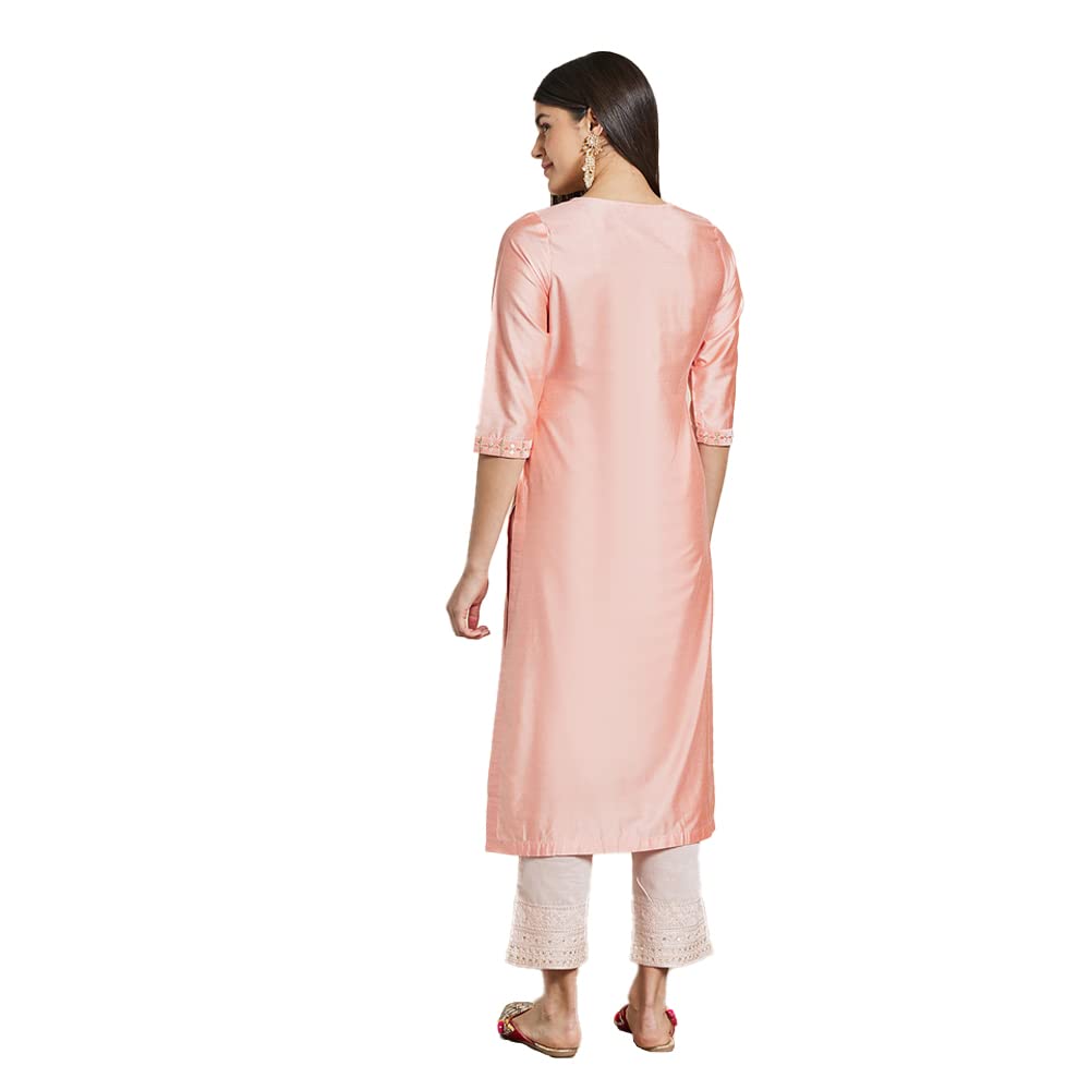 Kashish Women's  Viscose Embroidered Round Neck Straight Fit Kurta