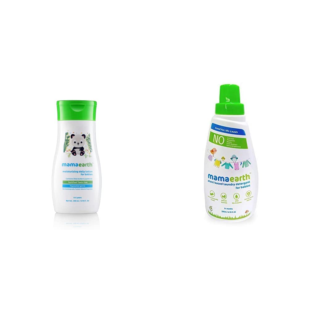 Mamaearth Daily Moisturizing Lotion, 200ml & Mamaearth's Plant Based Baby Laundry Liquid Detergent, with Bio-Enzymes and Neem Extracts, 200ml