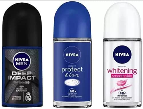 NIVEA Deodorant Roll-On Combo, Deep Impact, Protect & Care, Whitening Smooth Skin, 50 Ml Each Deodorant Roll-on - For Men & Women (150 ml, Pack of 3)