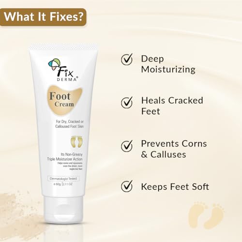 Fixderma 5% Lactic Acid, 15% Urea, 3% Glycerine, Foot Cream For Dry & Cracked Feet, Moisturizes and Soothes Feet, Heel Repair Paraben & Sulphate Free, All Skin Types 60 ML