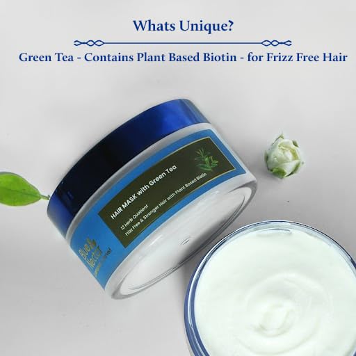 Blue Nectar Green Tea Hair Mask for Dry & Frizzy Hair | Plant Based Biotin Deep Conditioning Hair Mask for Damaged & Curly Hair, All Hair types (13 Herbs, 200 g)
