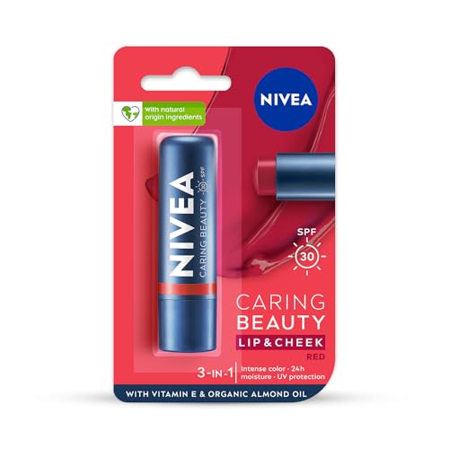NIVEA Lip Caring Beauty Lip Balm | Lip & Cheek Tint with SPF 30 (Red, Pink & Rose)