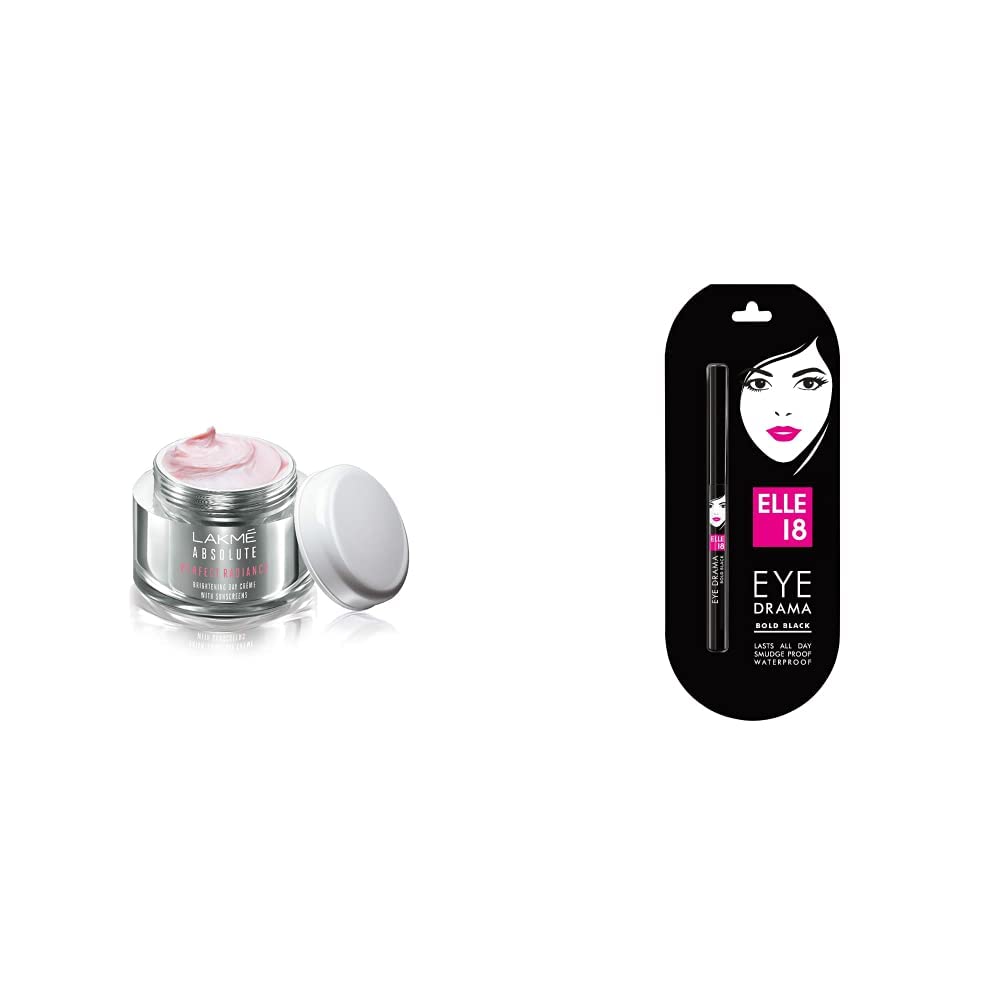 Lakmé Perfect Radiance Fairness Day Cream 50 G & Elle 18 Eye Drama Matte Kajal, Bold Black, 0.35G