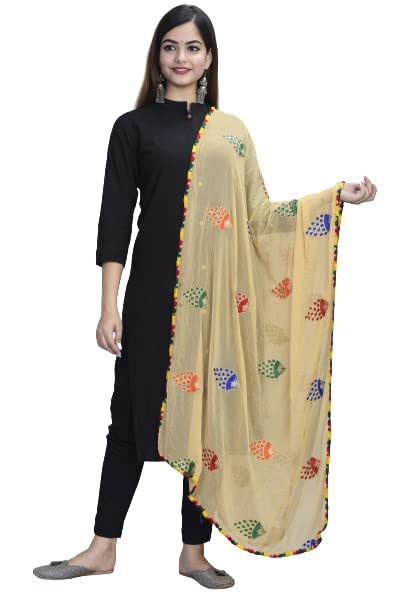 DIAMO Women's  Phulkari Chiffon Dupatta