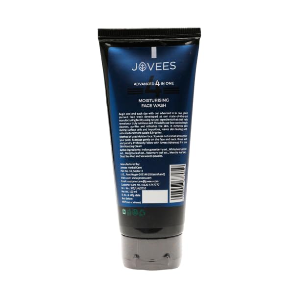Jovees Herbal Men's Essential Advanced 4 in 1 Moisturizing Face Wash |with Vit C and Vit E | Gives Clean and Clear Skin |For All Skin Types 100g