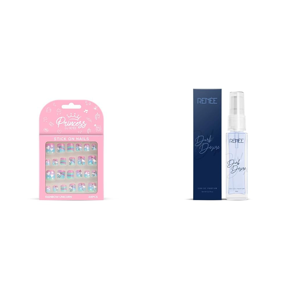 Princess By RENEE Stick On Nails Rainbow UnicornQuick Fix For Special Occasions & RENEE Eau De Parfum Dark Desire 8ml