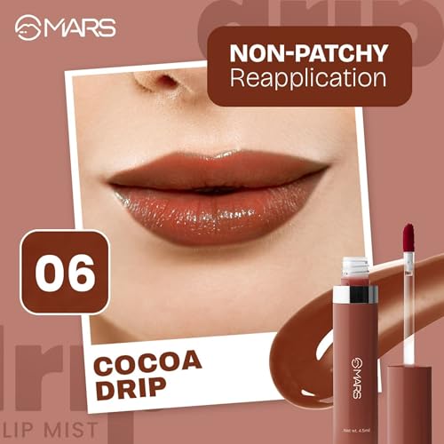 MARS Drip Lip Mist for Women (4.5 ml) (06-Cocoa Drip) Matte Super Stay Lipstick | Up to 12 Hours Long Lasting | Smudge Proof and Waterproof Lipstick for Women (2.6 gm) (05-MAJESTIC)