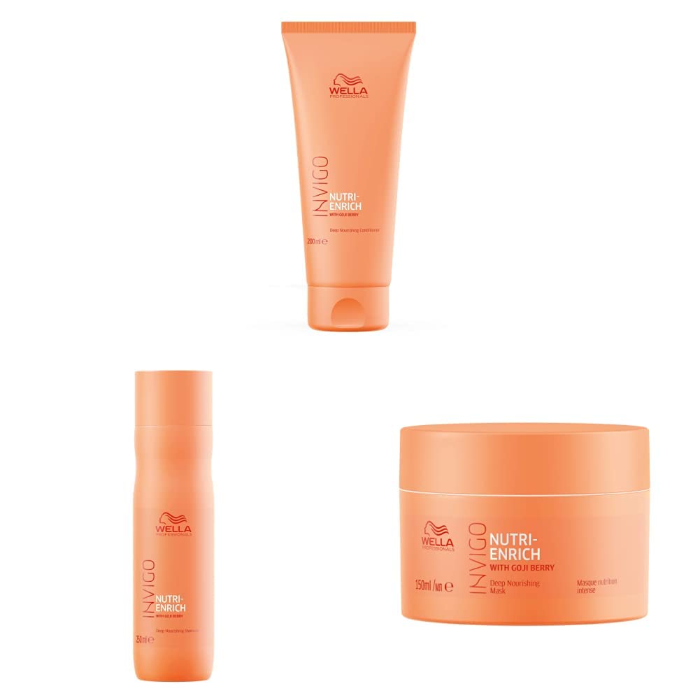 WELLA Professionals Invigo Nutri Enrich Deep Nourishing Conditioner (For Dry & Damaged Hair) 200 Ml, Mask, 150 Ml & Shampoo (For Dry & Damaged Hair) 250 Ml - 3 Count