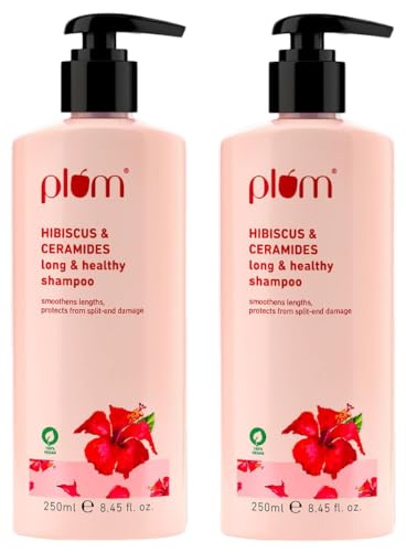 Plum Hibiscus Shampoo for Long Hair with Ceramides for Long & Healthy Hair I Soft, smooth, silky hair I Shampoo for Women and Men | SLS sulphate and paraben free shampoo I 250ml (Pack of 2)