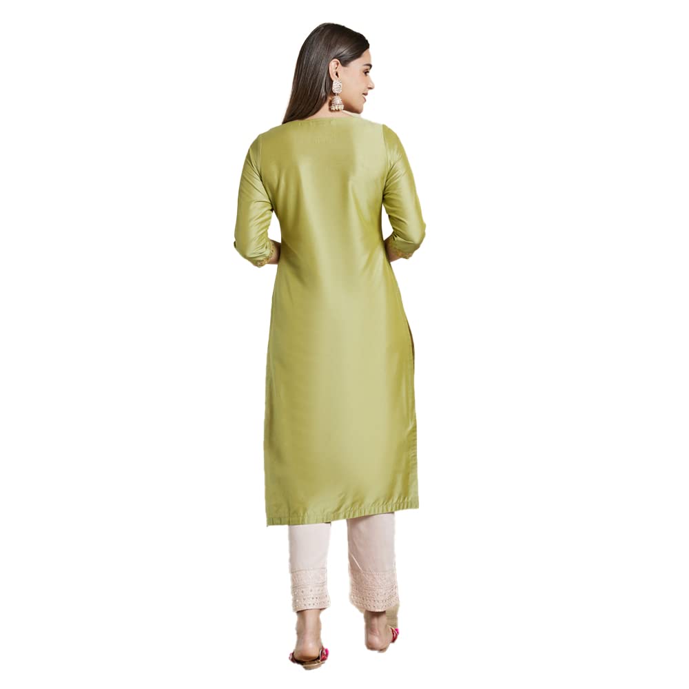 Kashish Women's  Viscose Embroidered Round Neck Straight Fit Kurta